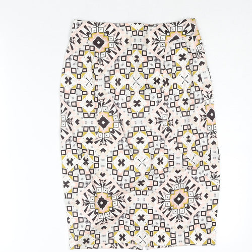 French Connection Womens Multicoloured Geometric Cotton Straight & Pencil Skirt Size 8 Zip