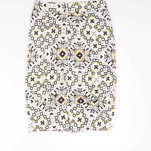 French Connection Womens Multicoloured Geometric Cotton Straight & Pencil Skirt Size 8 Zip