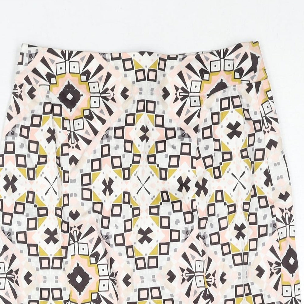French Connection Womens Multicoloured Geometric Cotton Straight & Pencil Skirt Size 8 Zip