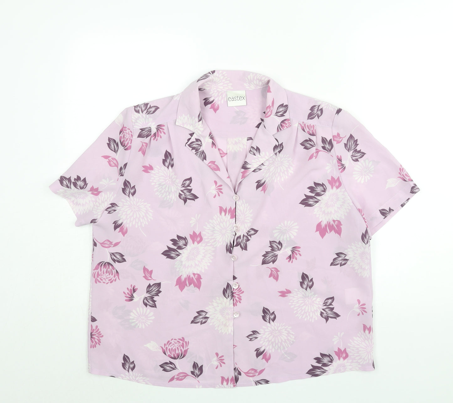 Eastex Womens Purple Floral Polyester Basic Button-Up Size 16 Collared