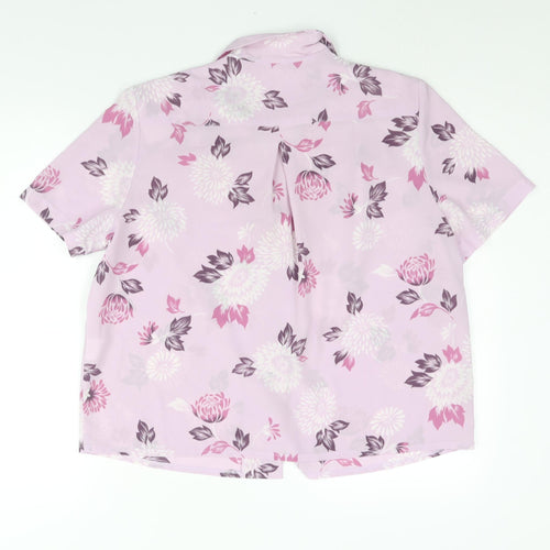 Eastex Womens Purple Floral Polyester Basic Button-Up Size 16 Collared
