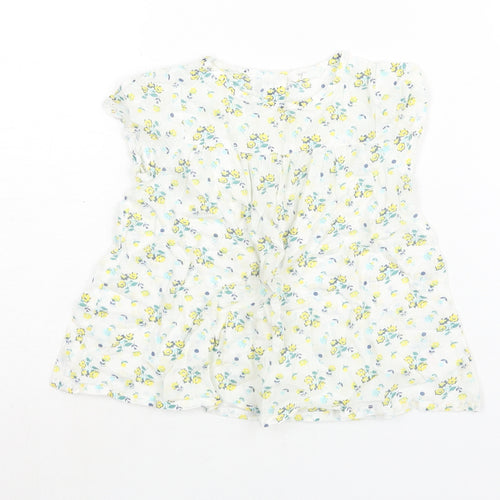 John Lewis Girls White Floral Cotton A-Line Size 2-3 Years Round Neck Button