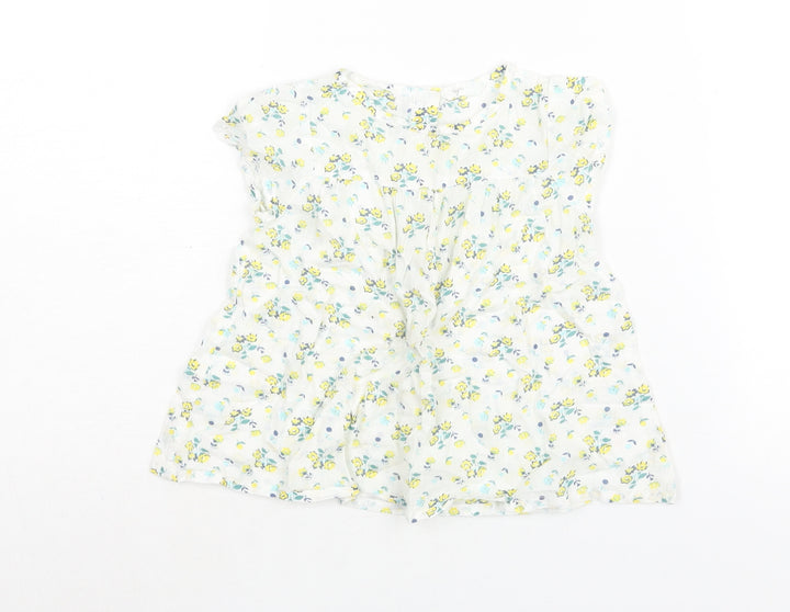 John Lewis Girls White Floral Cotton A-Line Size 2-3 Years Round Neck Button