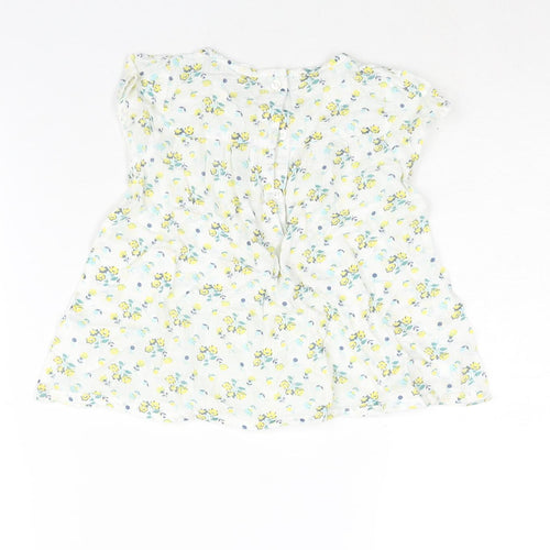 John Lewis Girls White Floral Cotton A-Line Size 2-3 Years Round Neck Button