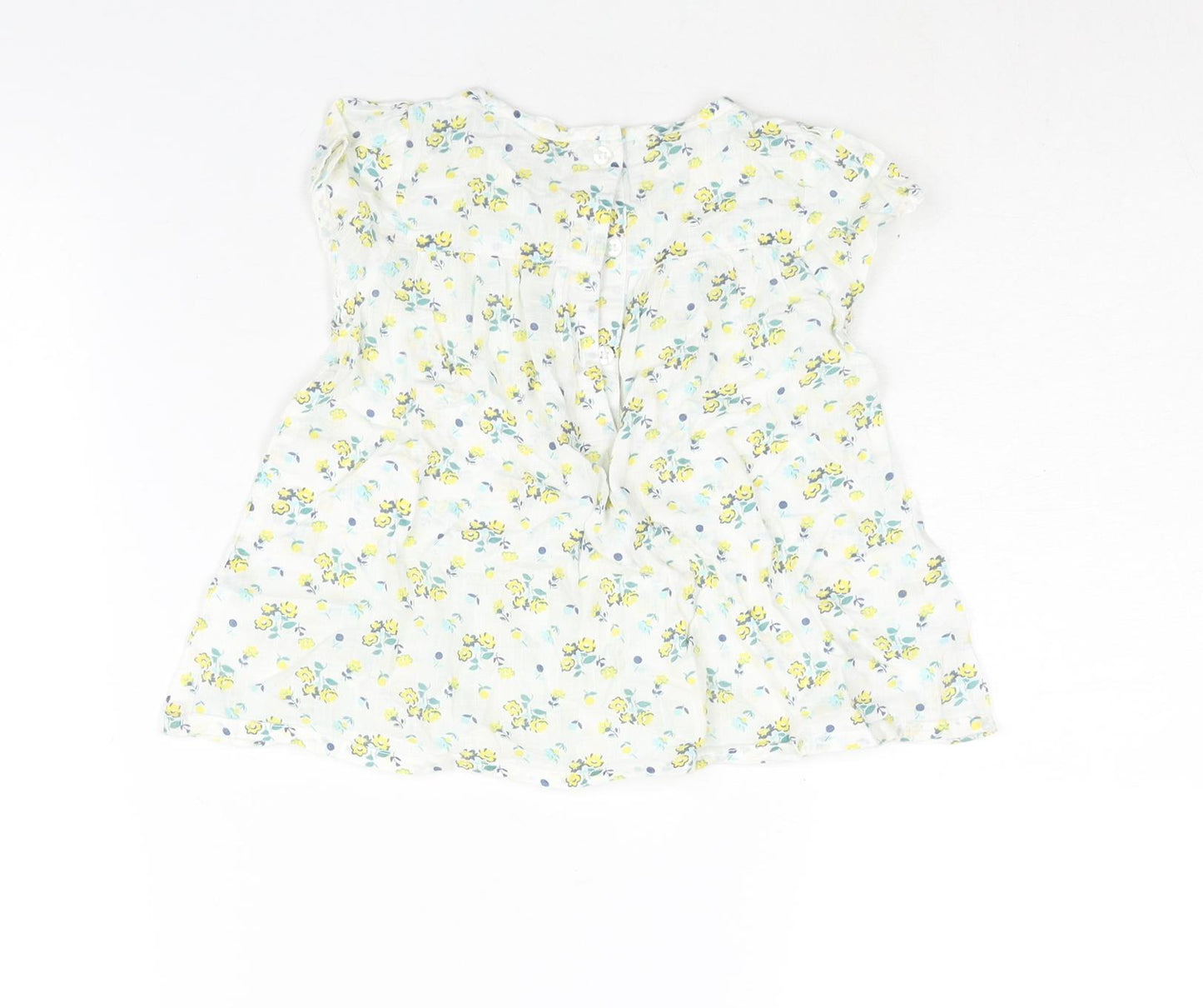 John Lewis Girls White Floral Cotton A-Line Size 2-3 Years Round Neck Button