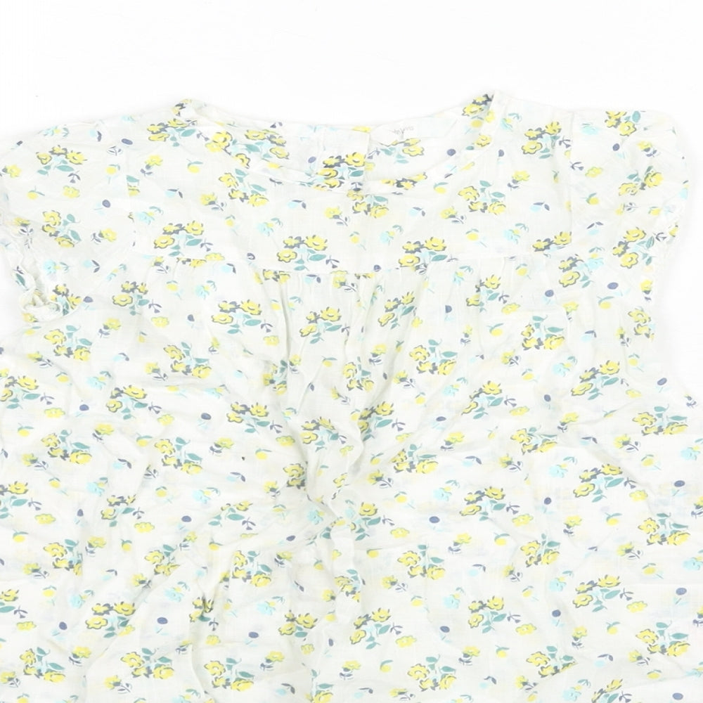 John Lewis Girls White Floral Cotton A-Line Size 2-3 Years Round Neck Button