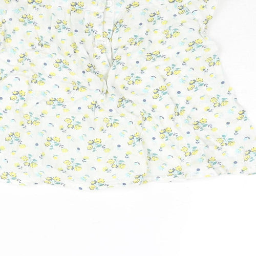 John Lewis Girls White Floral Cotton A-Line Size 2-3 Years Round Neck Button