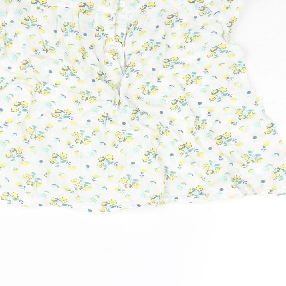 John Lewis Girls White Floral Cotton A-Line Size 2-3 Years Round Neck Button