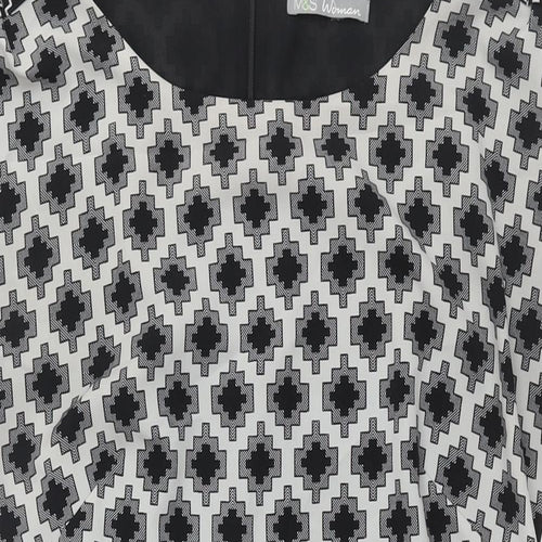 Marks and Spencer Womens Black Geometric Polyester Shift Size 10 Round Neck Zip - Belted