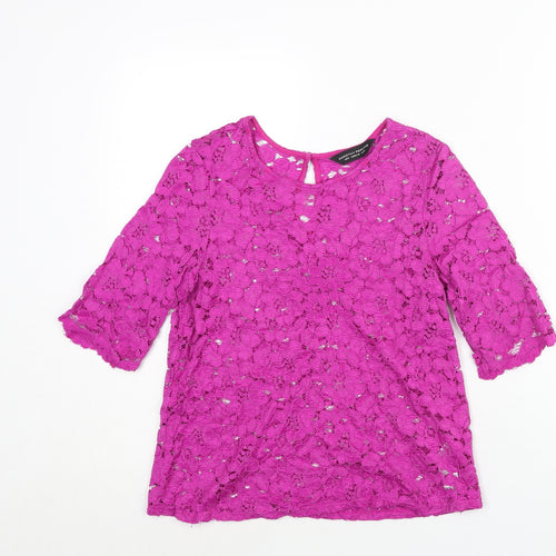 Dorothy Perkins Womens Pink Nylon Basic Blouse Size 12 Round Neck