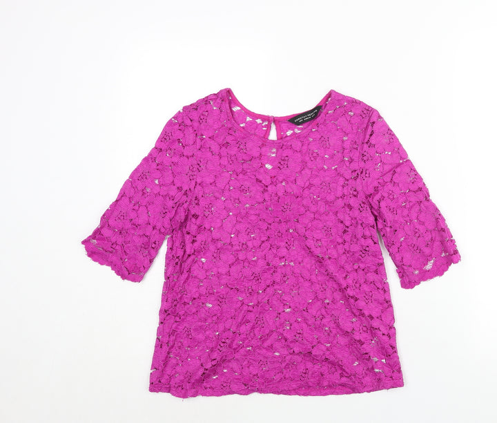 Dorothy Perkins Womens Pink Nylon Basic Blouse Size 12 Round Neck