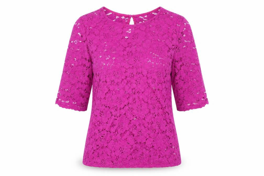 Front view of Dorothy Perkins women’s pink nylon basic blouse, size UK 12, round neck