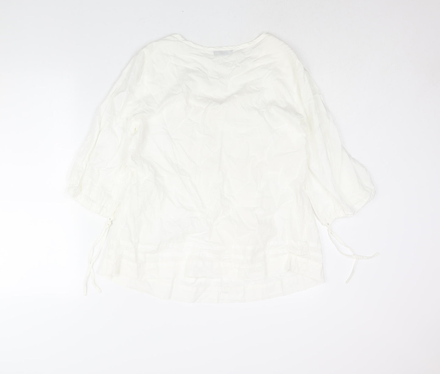 BHS Womens Ivory Cotton Basic Blouse Size 14 Scoop Neck - Lace Detail