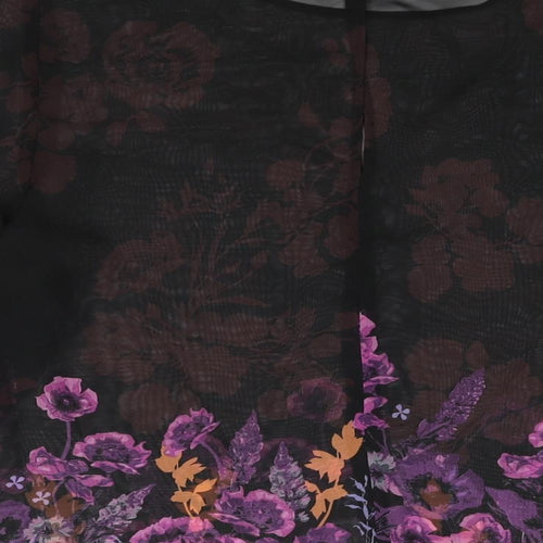 Miss Selfridge Womens Black Floral Polyester Basic Blouse Size 14 Round Neck - Semi Sheer