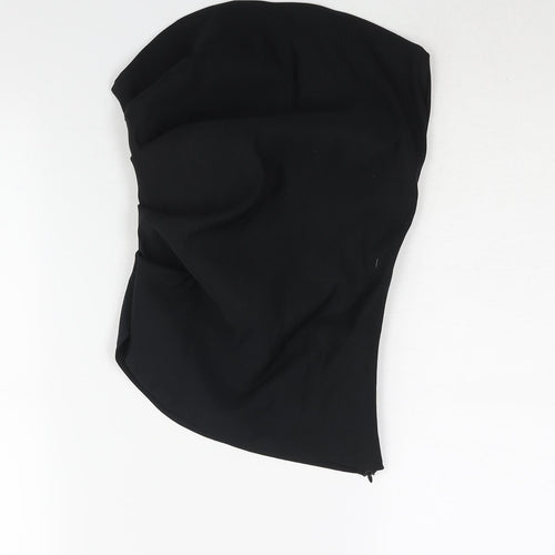 Zara Womens Black Polyester Basic Blouse Size M Square Neck - Rouched Asymmetric Hem