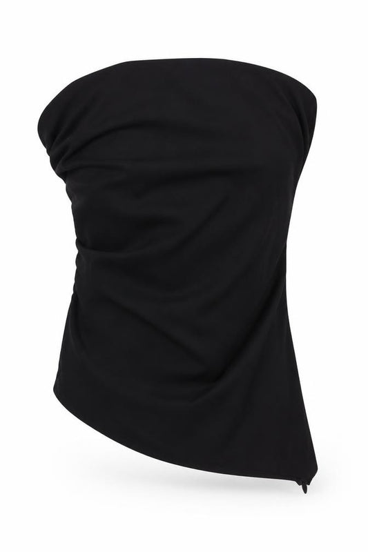 Front view of Zara women’s black polyester basic blouse, size M, square neck - rouched asymmetric hem