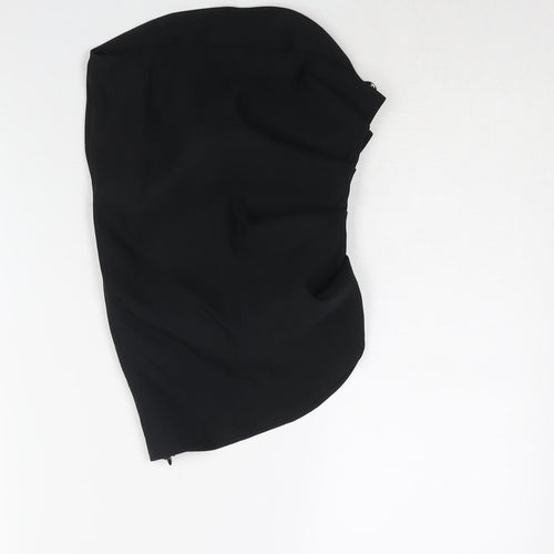 Zara Womens Black Polyester Basic Blouse Size M Square Neck - Rouched Asymmetric Hem