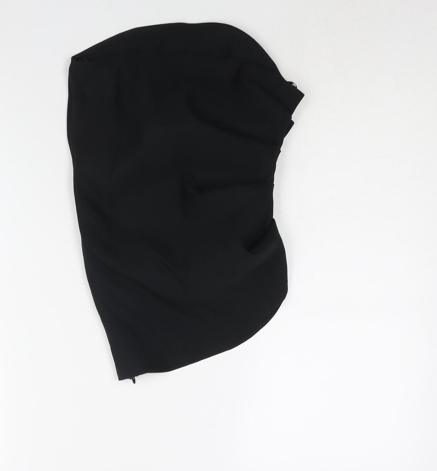 Zara Womens Black Polyester Basic Blouse Size M Square Neck - Rouched Asymmetric Hem