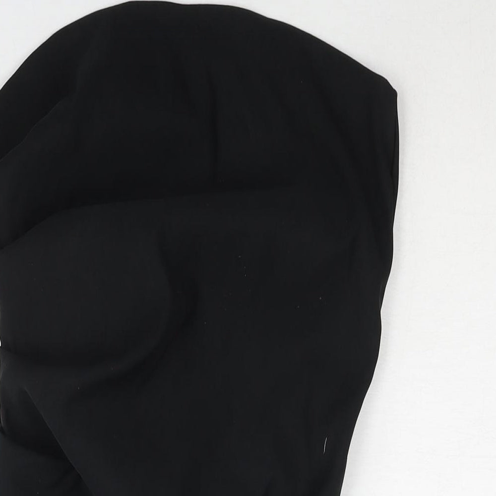 Zara Womens Black Polyester Basic Blouse Size M Square Neck - Rouched Asymmetric Hem