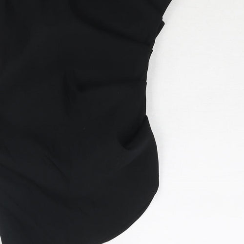 Zara Womens Black Polyester Basic Blouse Size M Square Neck - Rouched Asymmetric Hem