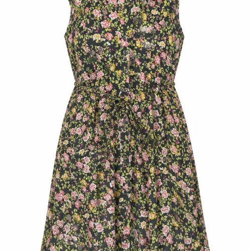 Dorothy Perkins Womens Multicoloured Floral Cotton A-Line Size 8 Collared Button - Belted Sequin Detail