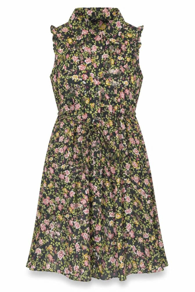 Dorothy Perkins Womens Multicoloured Floral Cotton A-Line Size 8 Collared Button - Belted Sequin Detail