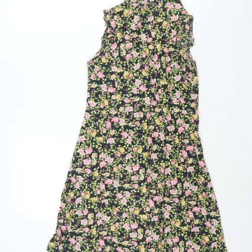 Dorothy Perkins Womens Multicoloured Floral Cotton A-Line Size 8 Collared Button - Belted Sequin Detail