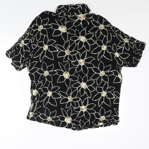 Pomodoro Womens Black Floral Viscose Basic Button-Up Size L Collared