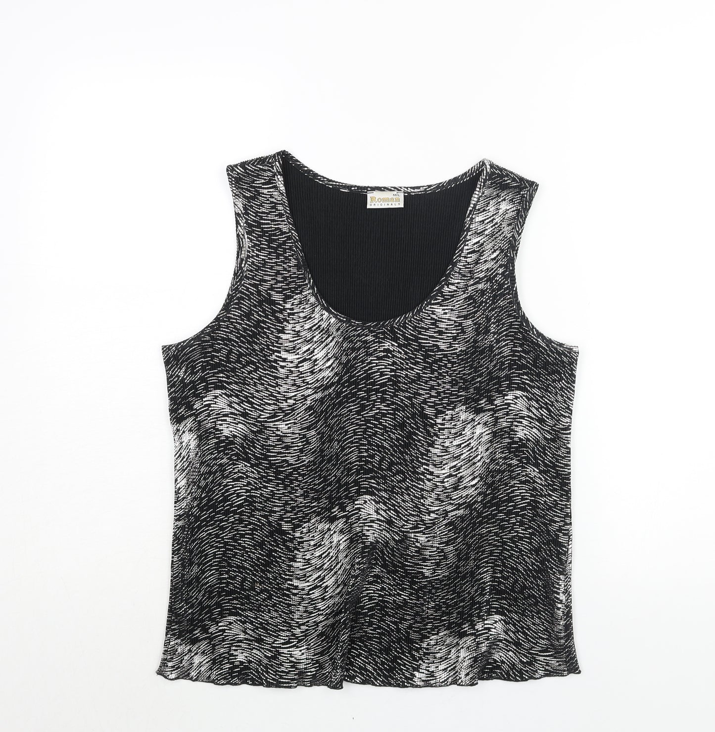Roman Womens Silver Geometric Polyester Basic Blouse Size M Scoop Neck - Size M-L Plisse