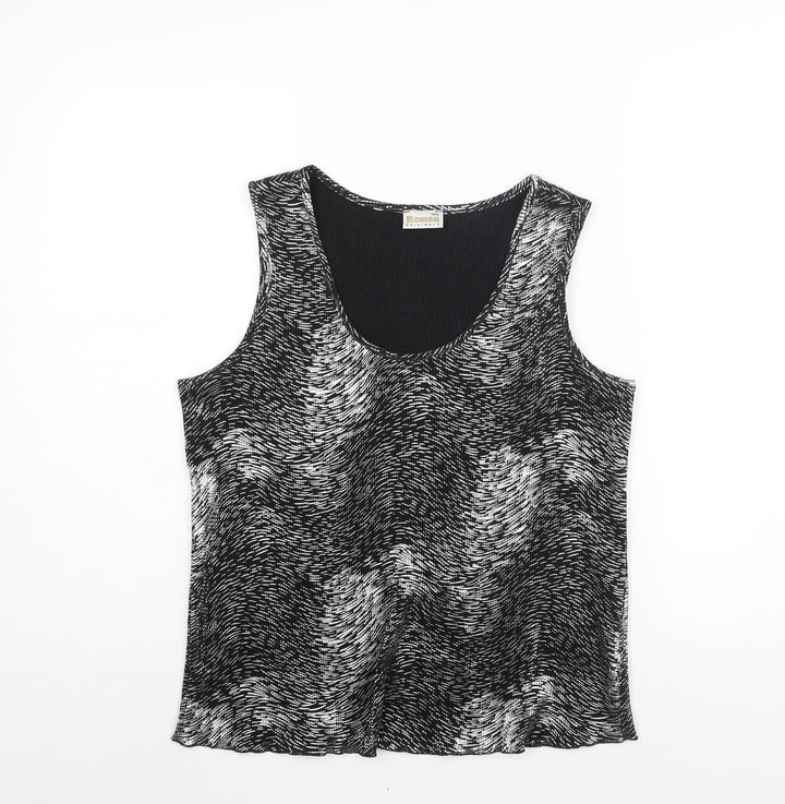 Roman Womens Silver Geometric Polyester Basic Blouse Size M Scoop Neck - Size M-L Plisse