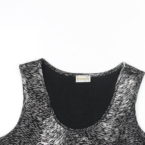 Roman Womens Silver Geometric Polyester Basic Blouse Size M Scoop Neck - Size M-L Plisse