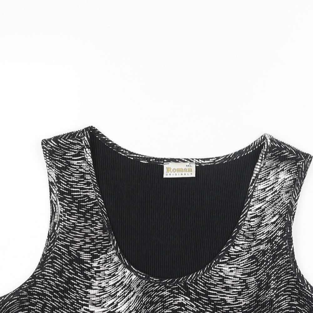 Roman Womens Silver Geometric Polyester Basic Blouse Size M Scoop Neck - Size M-L Plisse