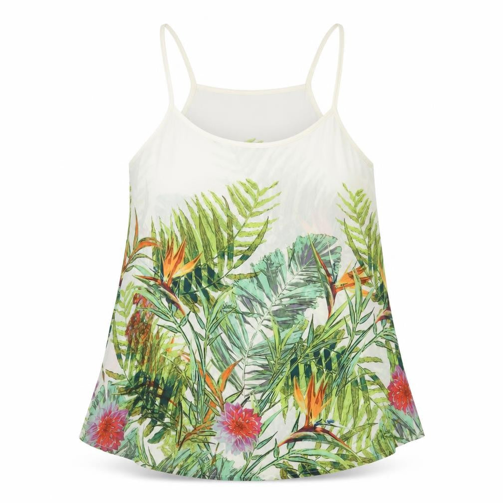 Front view of Warehouse women’s multicoloured polyester camisole blouse, size UK 8, square neck - plant print