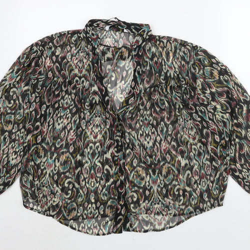 Zara Womens Multicoloured Geometric Polyester Basic Blouse Size M V-Neck - Semi Sheer