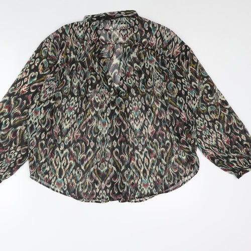 Zara Womens Multicoloured Geometric Polyester Basic Blouse Size M V-Neck - Semi Sheer