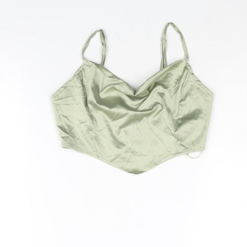 PRETTYLITTLETHING Womens Green Polyester Cropped Blouse Size 8 Cowl Neck