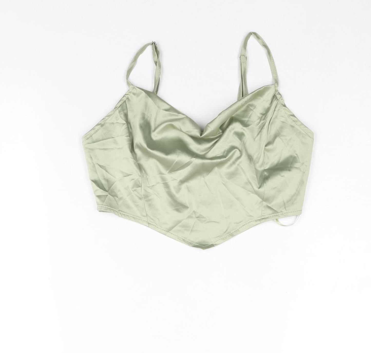 PRETTYLITTLETHING Womens Green Polyester Cropped Blouse Size 8 Cowl Neck