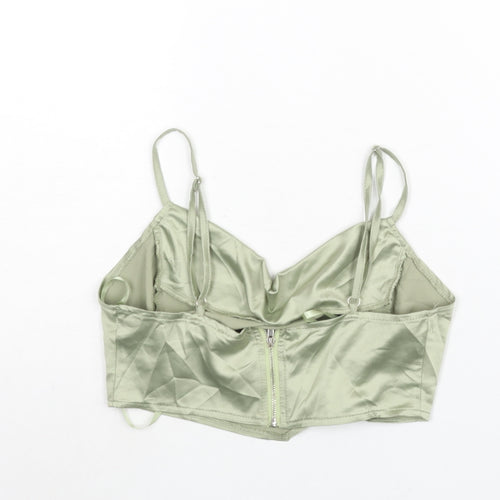 PRETTYLITTLETHING Womens Green Polyester Cropped Blouse Size 8 Cowl Neck