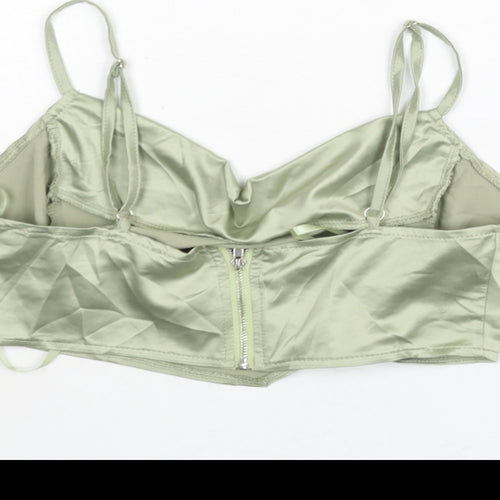 PRETTYLITTLETHING Womens Green Polyester Cropped Blouse Size 8 Cowl Neck