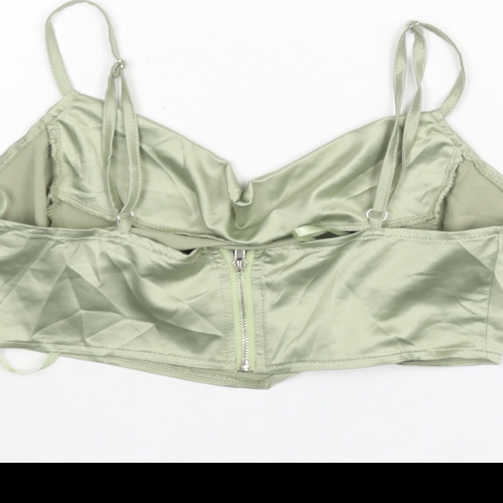 PRETTYLITTLETHING Womens Green Polyester Cropped Blouse Size 8 Cowl Neck