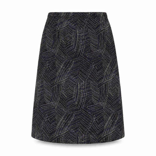 Front view of EWM women’s multicoloured geometric nylon a-line skirt, size UK 14, - glitter