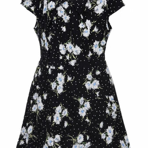 Wallis Womens Black Floral Viscose A-Line Size 12 Round Neck Zip