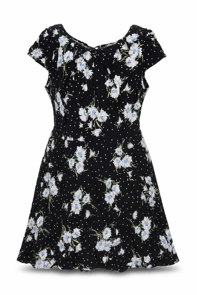 Wallis Womens Black Floral Viscose A-Line Size 12 Round Neck Zip