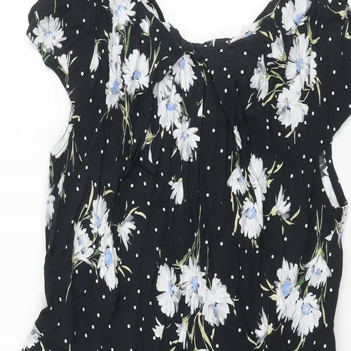 Wallis Womens Black Floral Viscose A-Line Size 12 Round Neck Zip