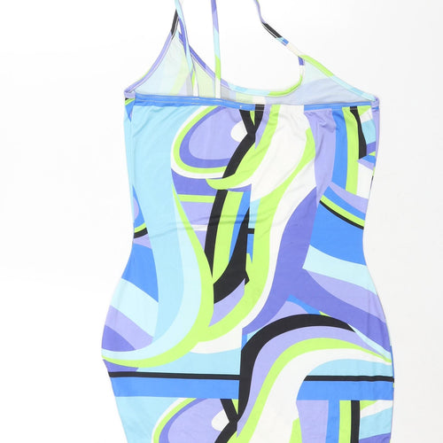 PRETTYLITTLETHING Womens Multicoloured Geometric Polyester Bodycon Size 10 One Shoulder Pullover