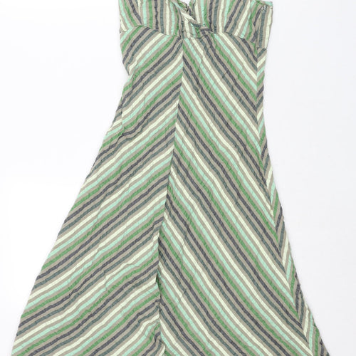 Divided by H&M Womens Green Striped Polyester Sheath Size 10 V-Neck Pullover