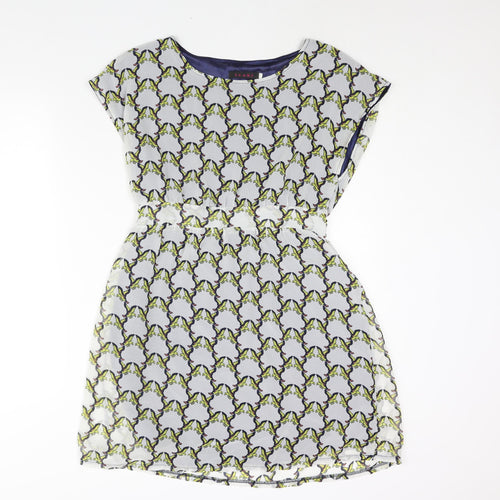 Tenki Womens Multicoloured Geometric Polyester Shift Size 12 Boat Neck Pullover - Belted Bird Print