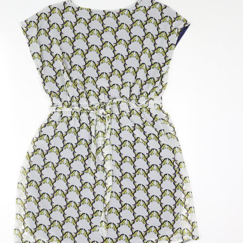 Tenki Womens Multicoloured Geometric Polyester Shift Size 12 Boat Neck Pullover - Belted Bird Print