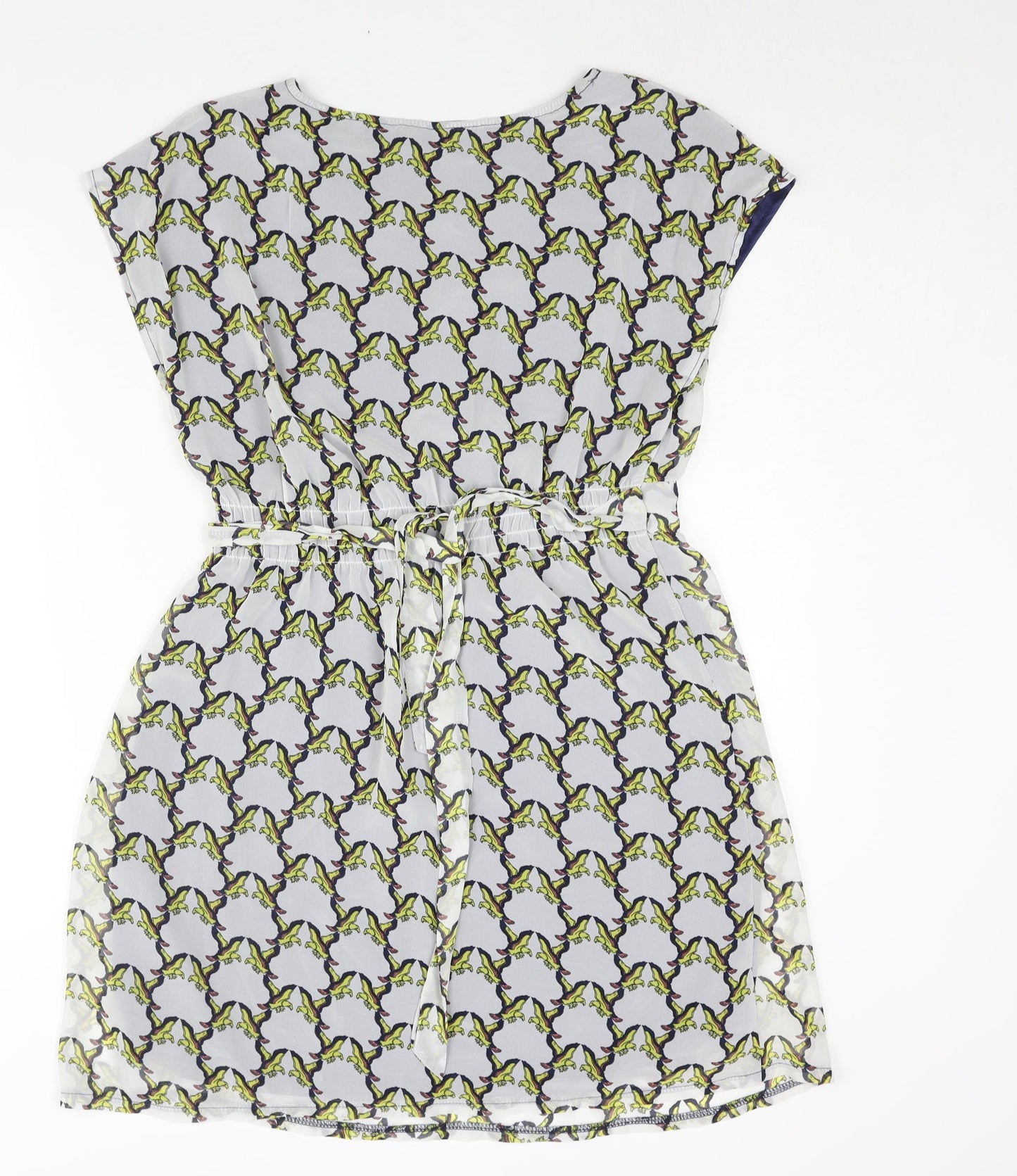 Tenki Womens Multicoloured Geometric Polyester Shift Size 12 Boat Neck Pullover - Belted Bird Print