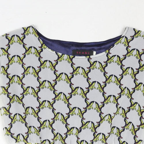 Tenki Womens Multicoloured Geometric Polyester Shift Size 12 Boat Neck Pullover - Belted Bird Print